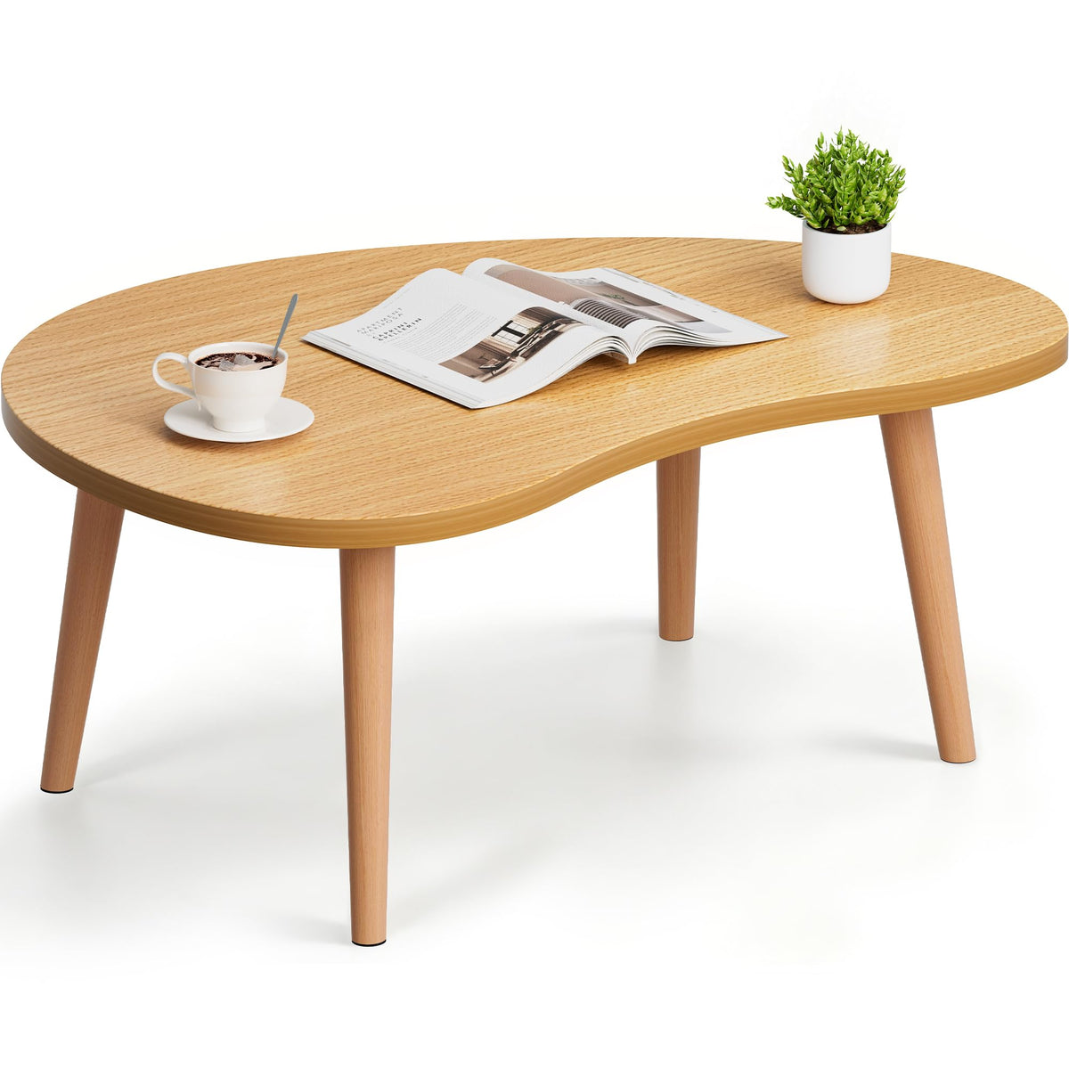Low Oval Japanese Floor Coffee Table with Solid Wood Legs B952605
