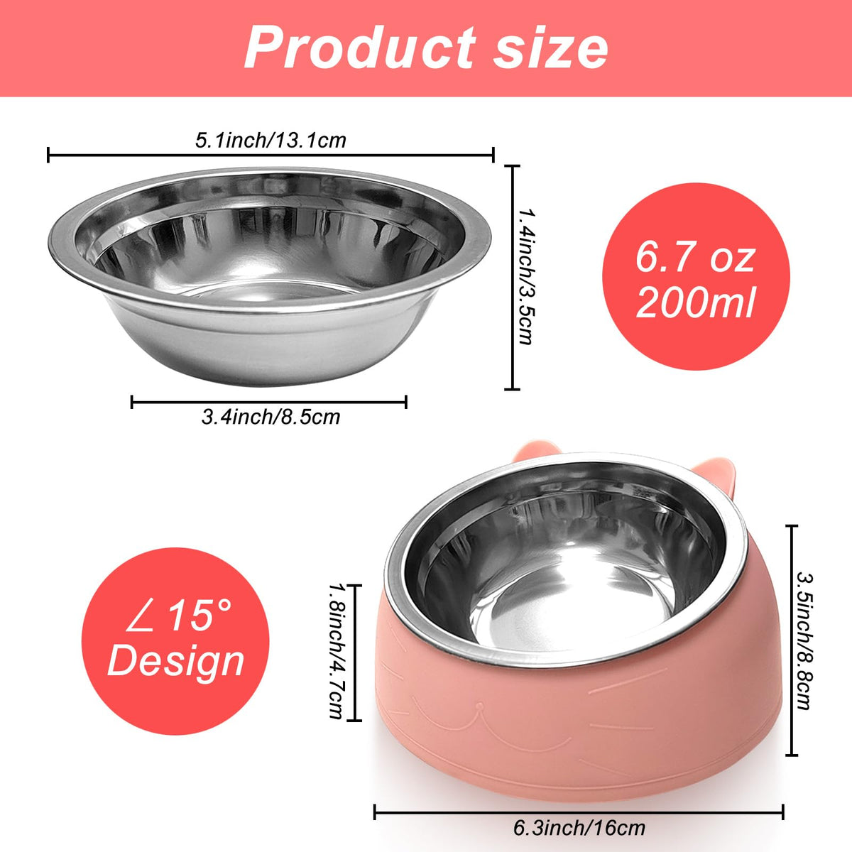 7 Pcs Stainless Steel Raised Cat Food Bowl T465096
