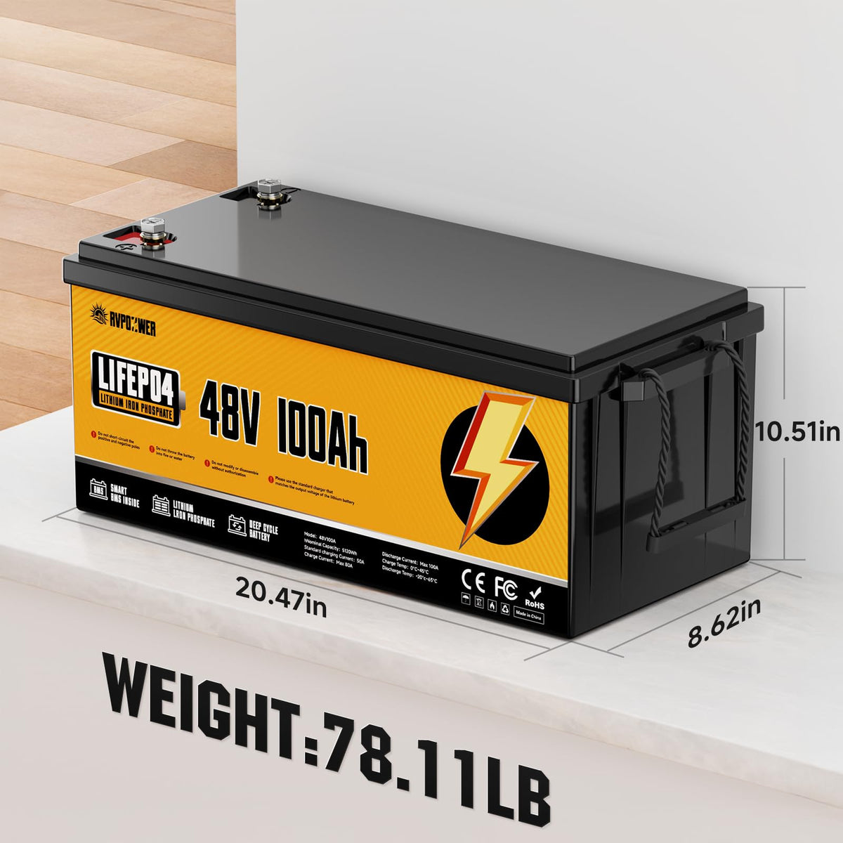 48V 100Ah LiFePO4 Battery with 100A BMS U133964
