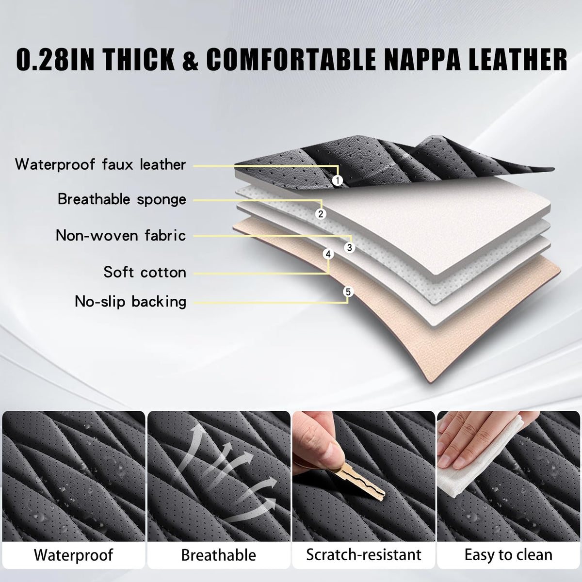 Black Faux Leather Car Seat Cover Full Set Q62845