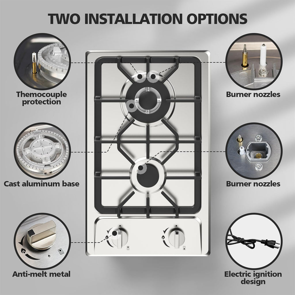 2 Burner Propane Gas Cooktop Stainless Steel L843