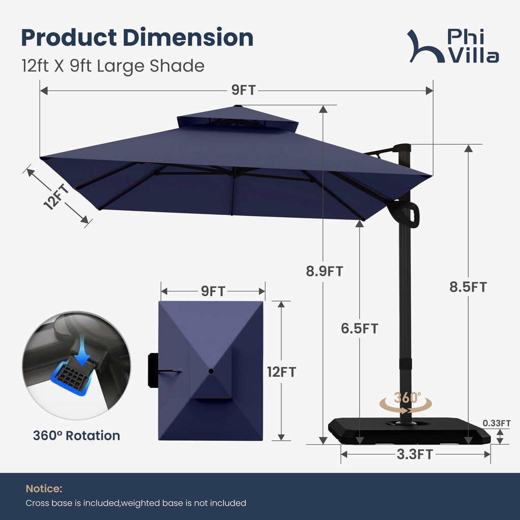 9'x12' Navy Cantilever Patio Umbrella with Base Y291