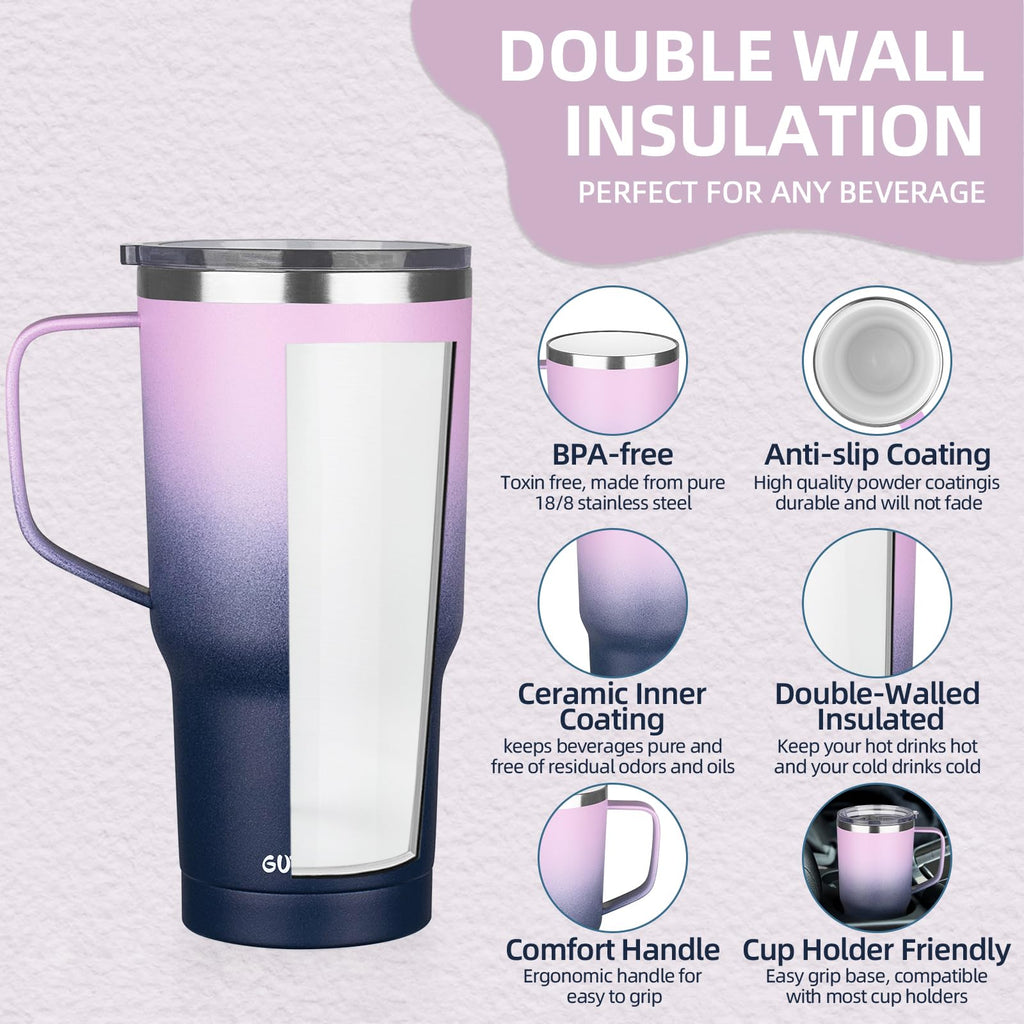 20 oz Insulated Stainless Steel Travel Mug with Handle Lid and Straw N7106