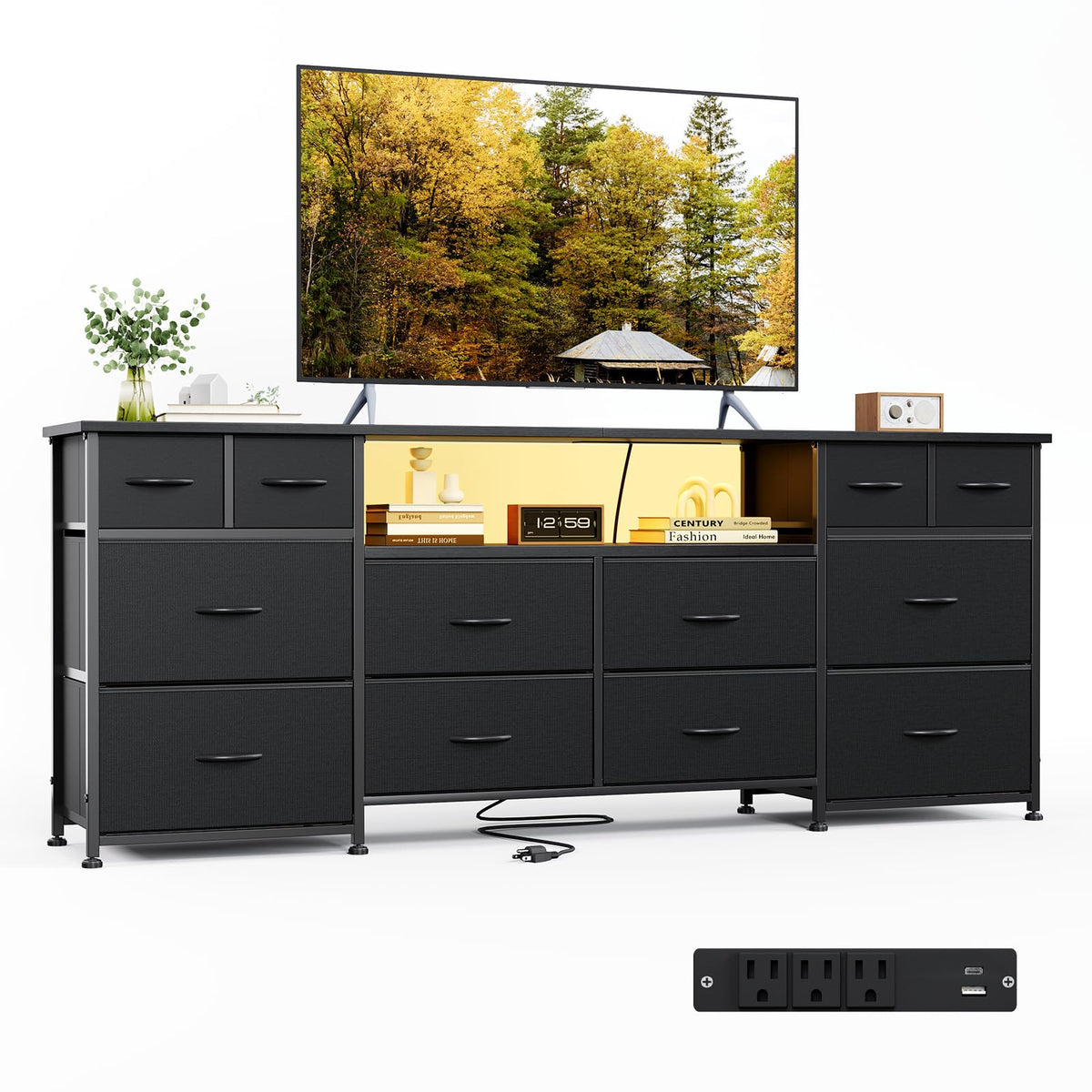 63 Inch 12 Drawer Black Dresser Q12137