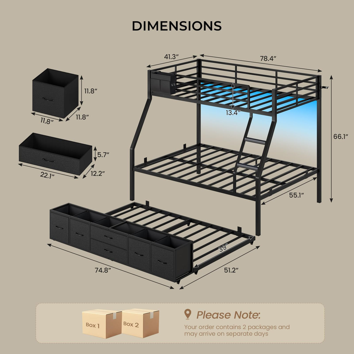 Twin Over Full Bunk Bed with Trundle and 6 Storage Drawers X255285
