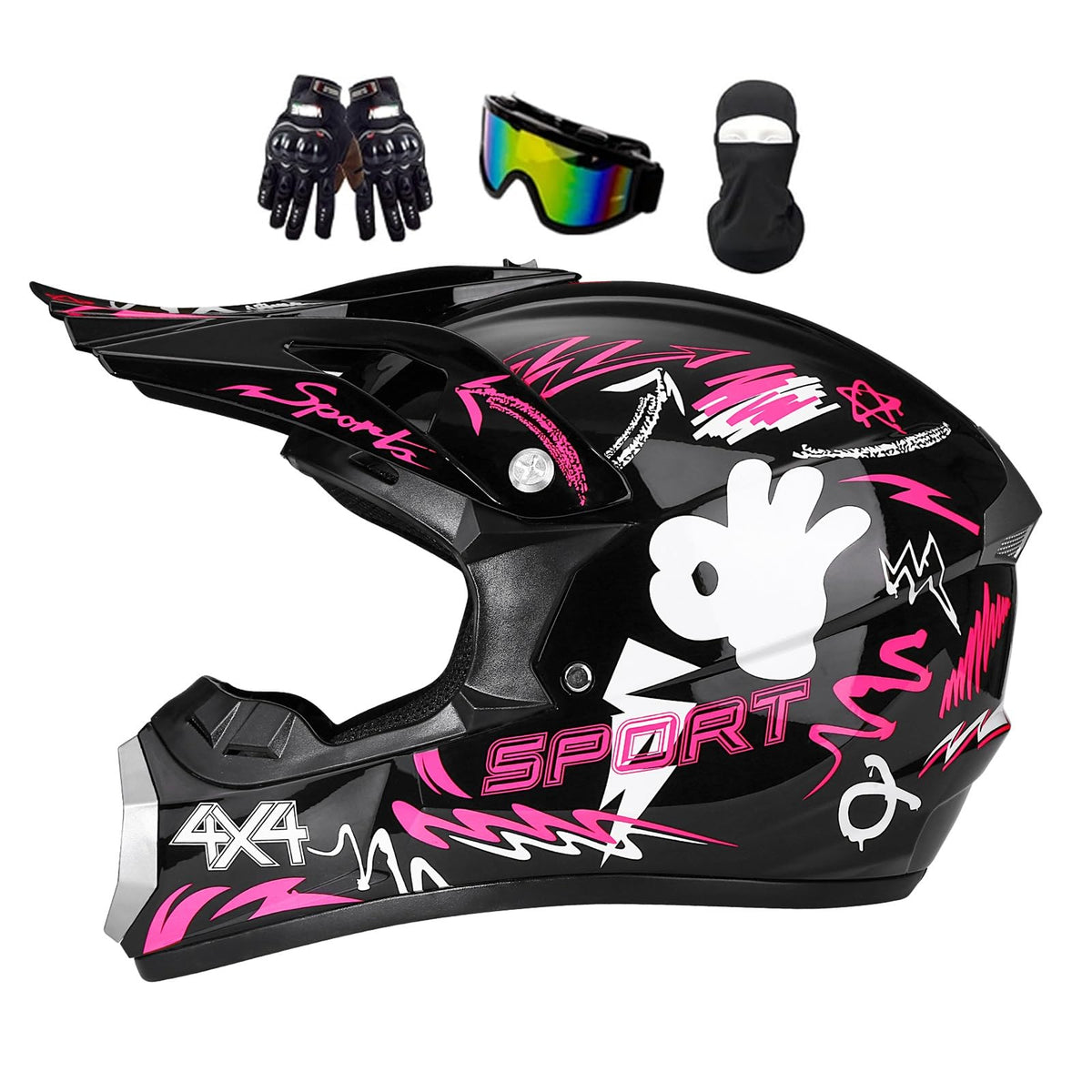 Youth Dirt Bike Helmet DOT Full Face Motocross 4-Piece Set H35463