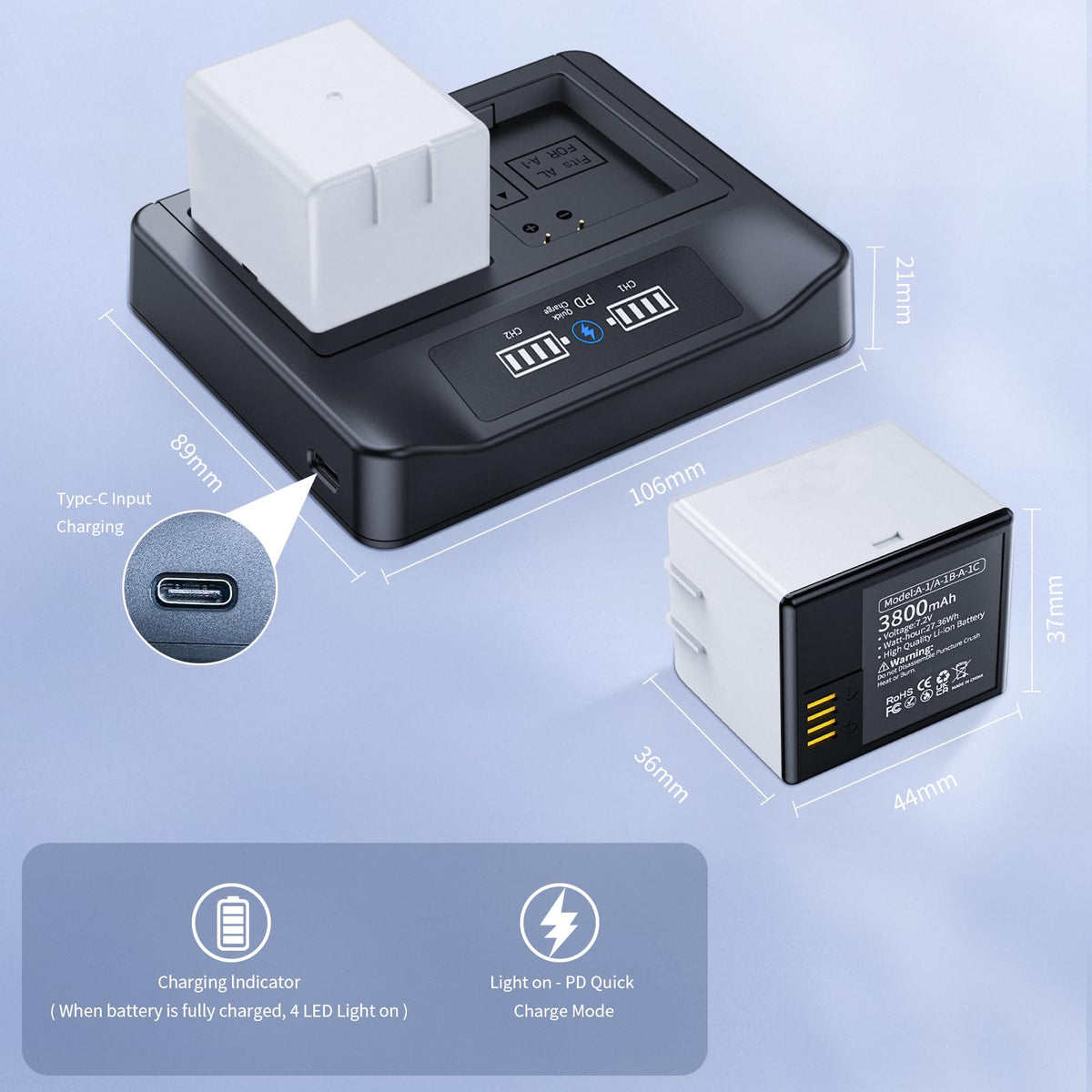 2-Pack Rechargeable Batteries with LCD Dual Charger I9638