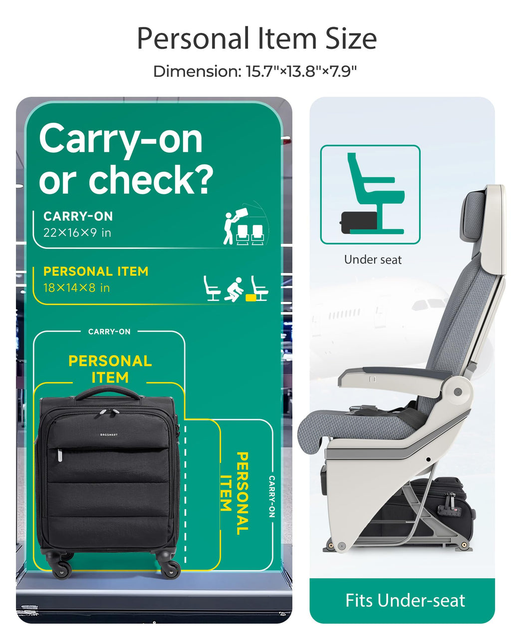 Black Softside Underseat Suitcase with Wheels V79827
