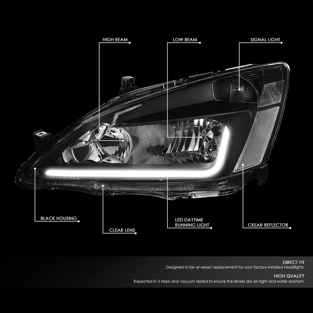 Black Headlight Assembly with LED Day Running Light P383