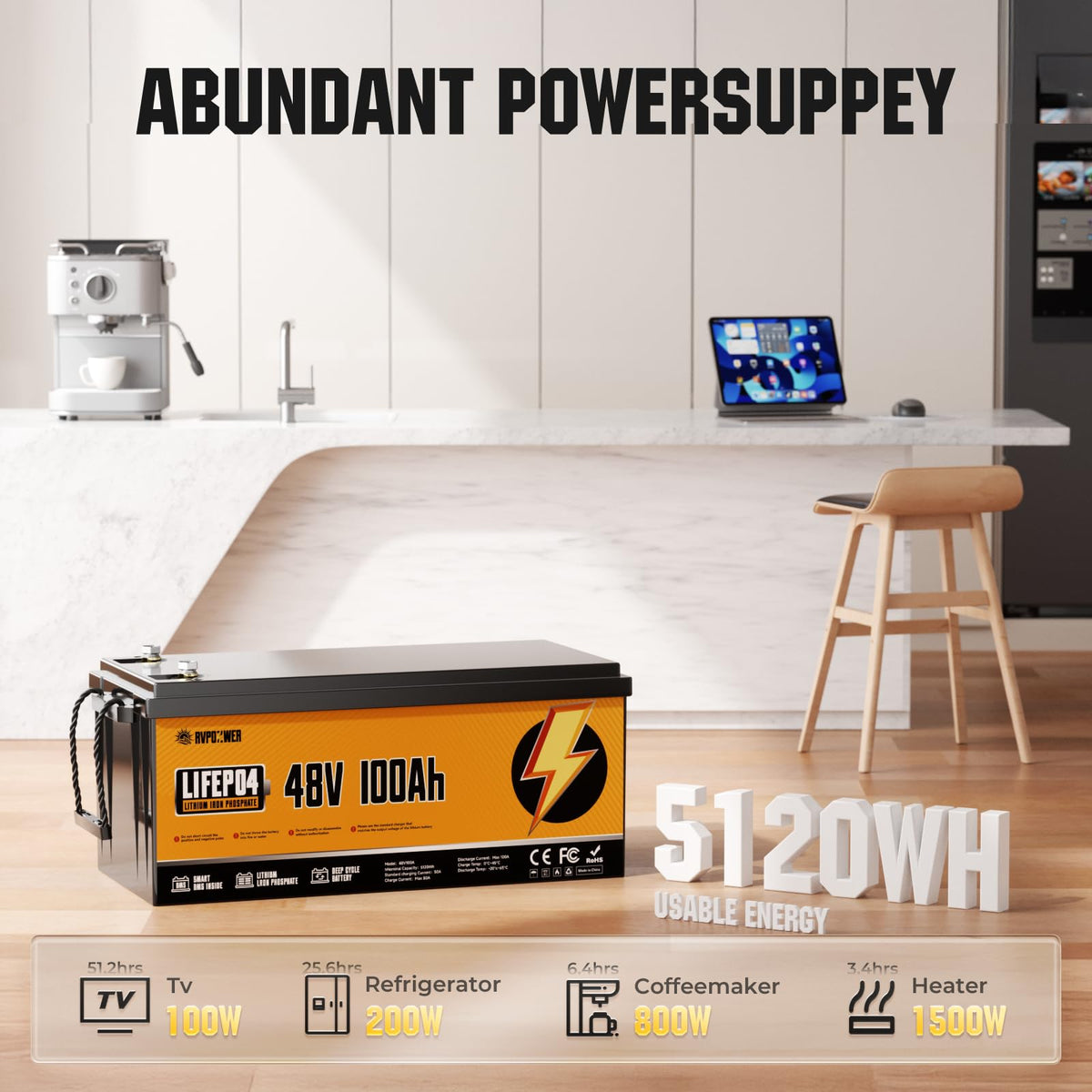 48V 100Ah LiFePO4 Battery with 100A BMS U133964