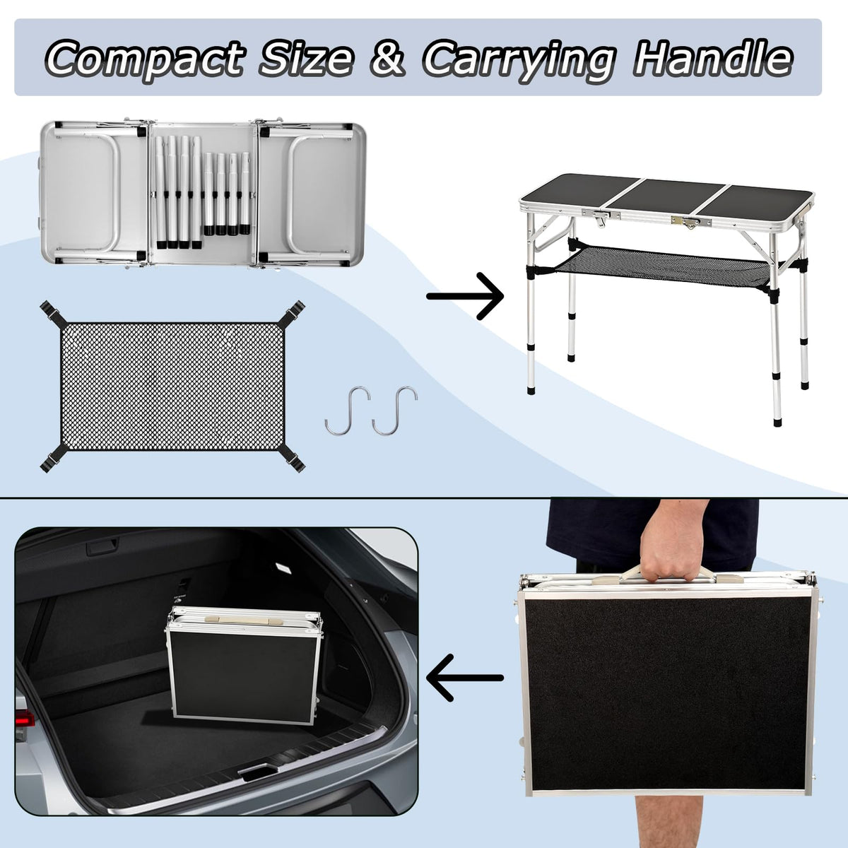3ft Folding Camping Table with Storage Net A46562