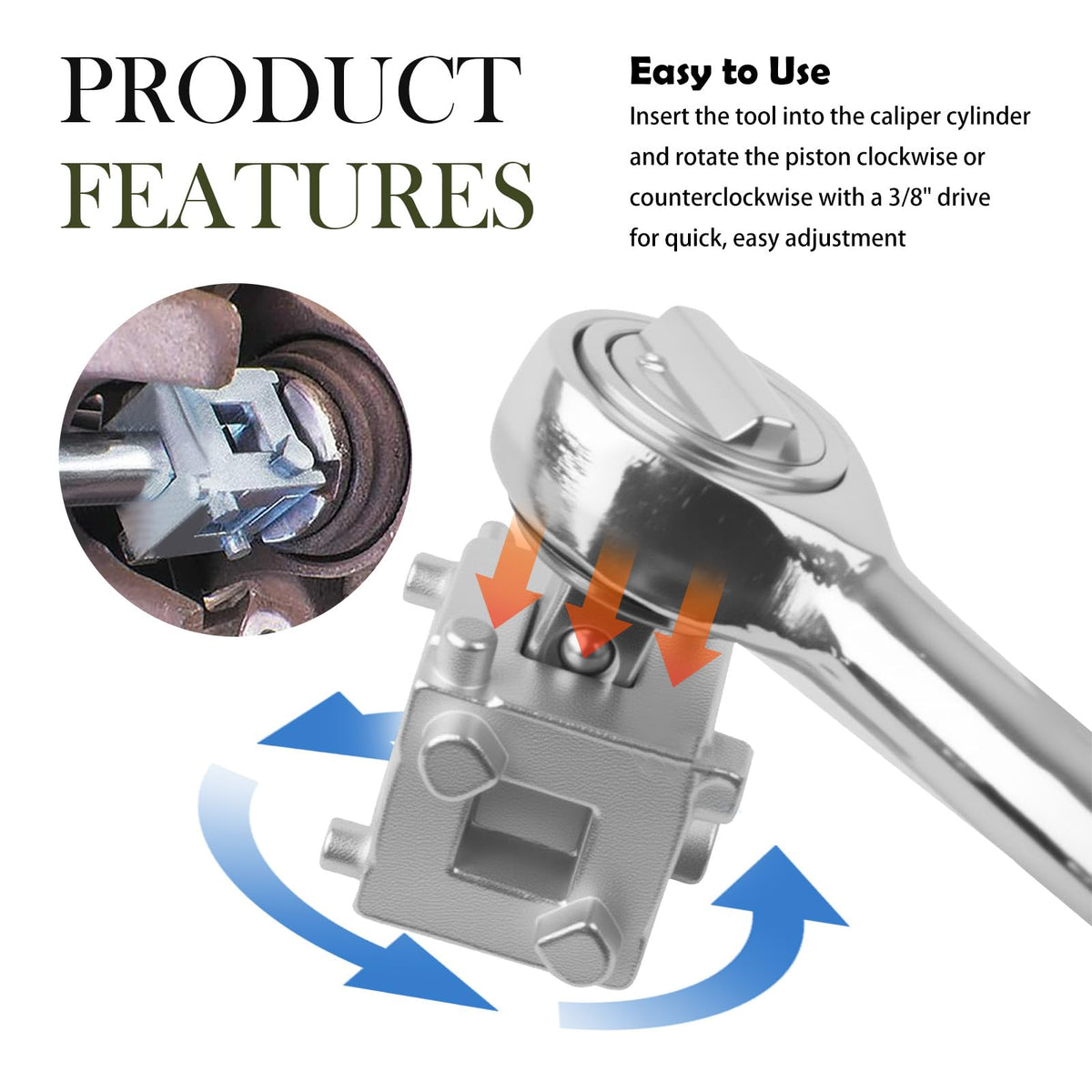 Brake Caliper Compression Tool with 3/8" Square Drive Hole X5733