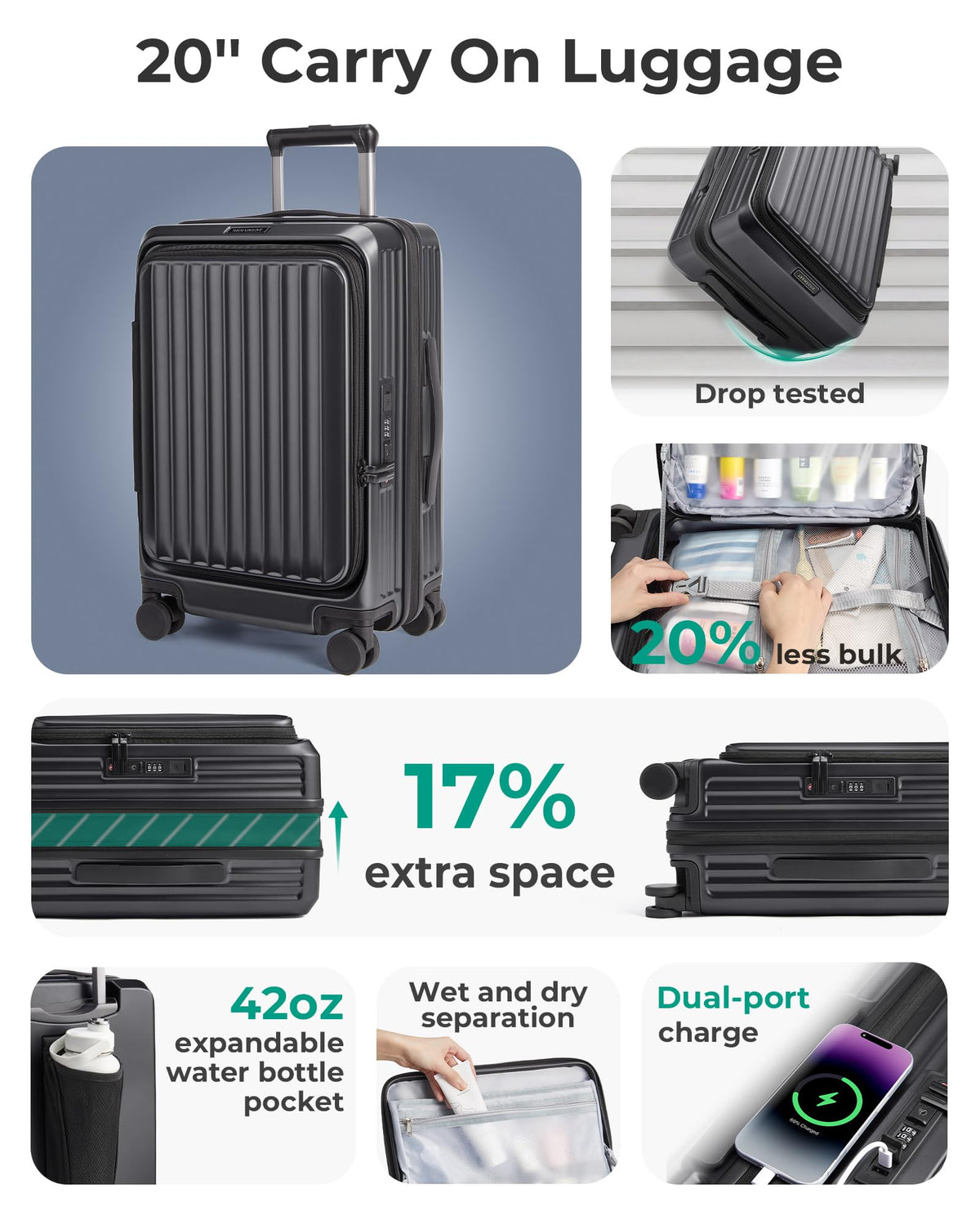 20" Expandable Carry-On Black J828556