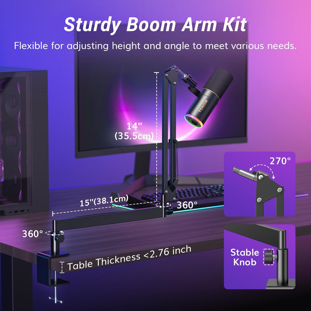 Black XLR USB Dynamic Podcast Microphone with Boom Arm I627
