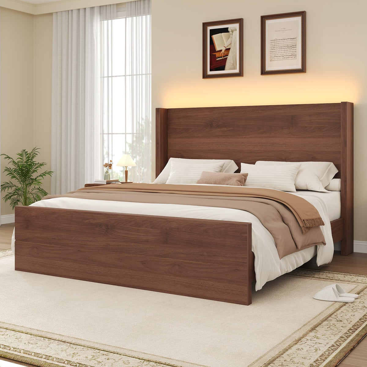 Full Size Wood Platform Bed with Headboard and Footboard D73718