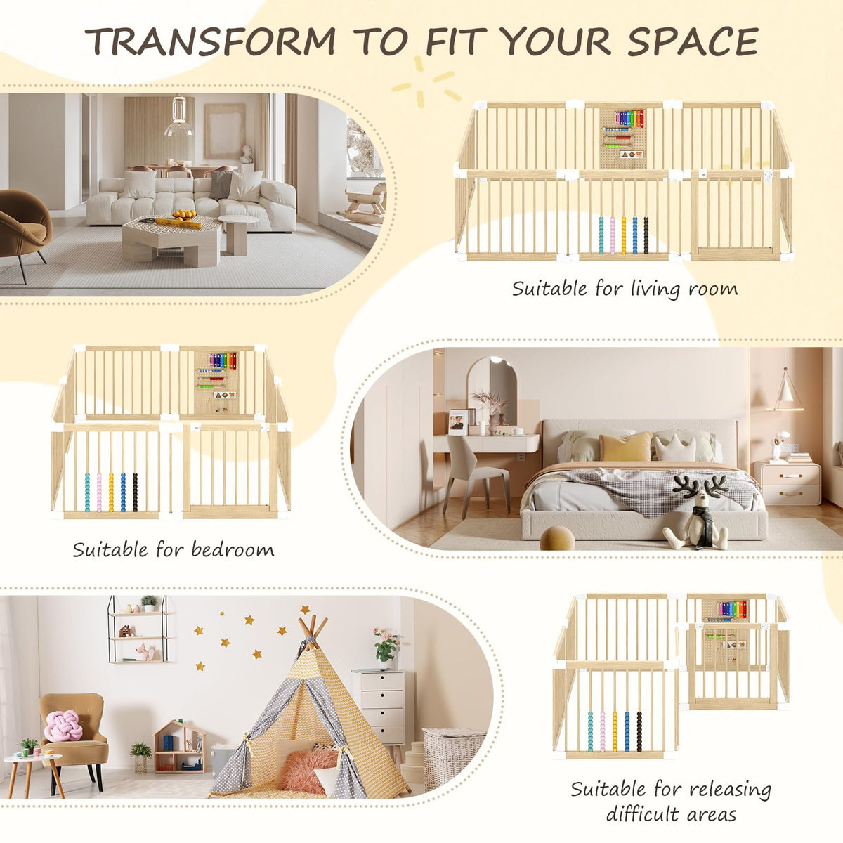 Foldable Wooden Baby Playpen with Locking Gate K40486