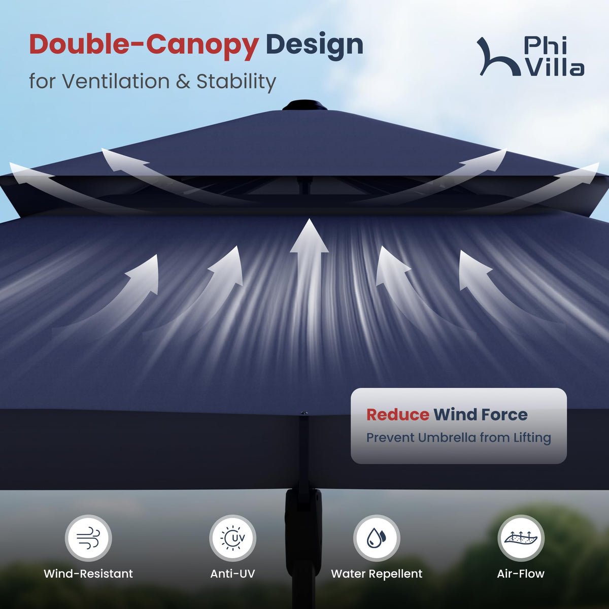 9'x12' Navy Cantilever Patio Umbrella with Base Y291