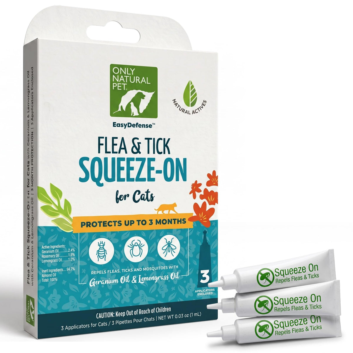 Natural Flea and Tick Prevention for Cats Squeeze-On Drops X2825