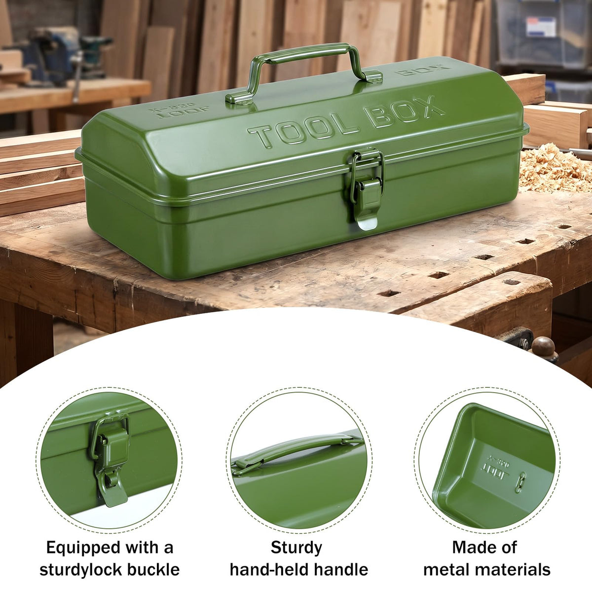 15-Inch Green Metal Storage Box with Lock P26582