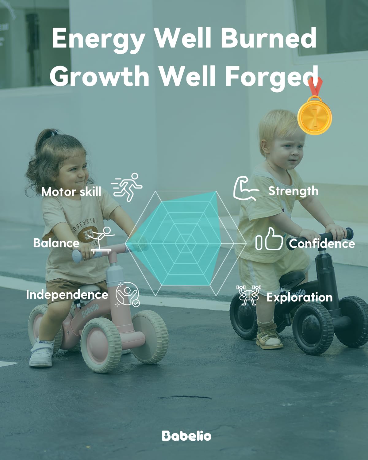 Green Adjustable 4 Wheels Baby Balance Bike Y17867