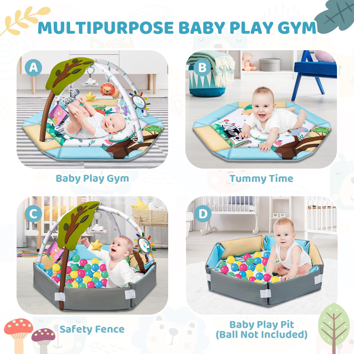 8-in-1 Tummy Time Play Mat & Ball Pit with 6 Toys R61204