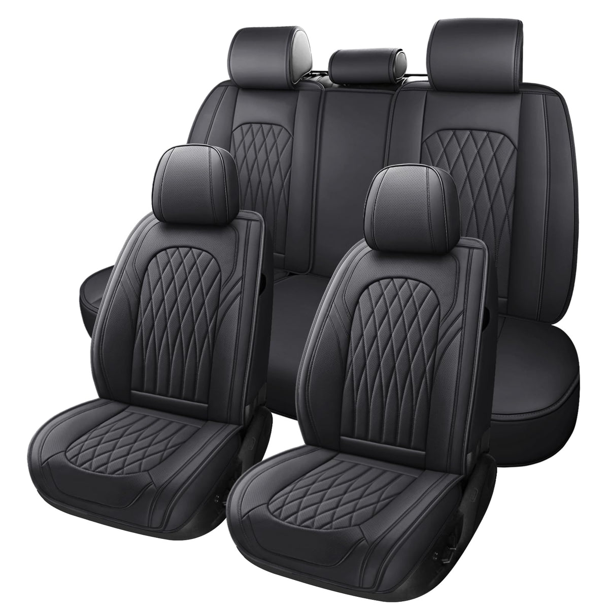 Black Faux Leather Car Seat Cover Full Set Q62845