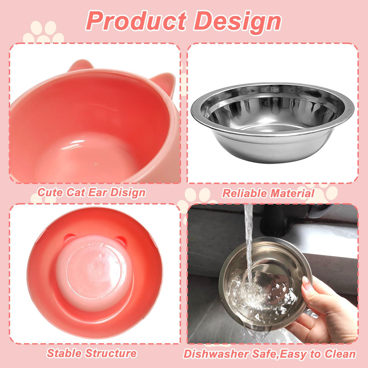 7 Pcs Stainless Steel Raised Cat Food Bowl T465096