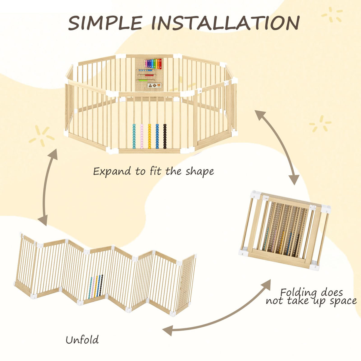 Foldable Wooden Baby Playpen with Locking Gate K40486