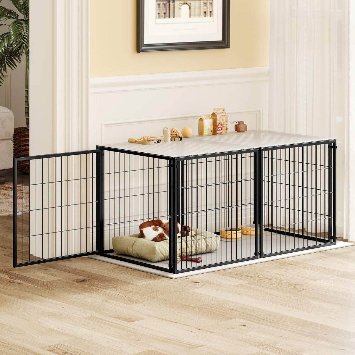 48 Inch Black Metal Dog Crate with Removable Top Cover G5819