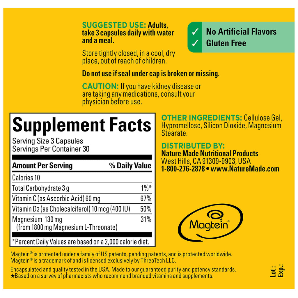 Magnesium L-Threonate with Vitamin C & Vitamin D3, 90 Capsules F297