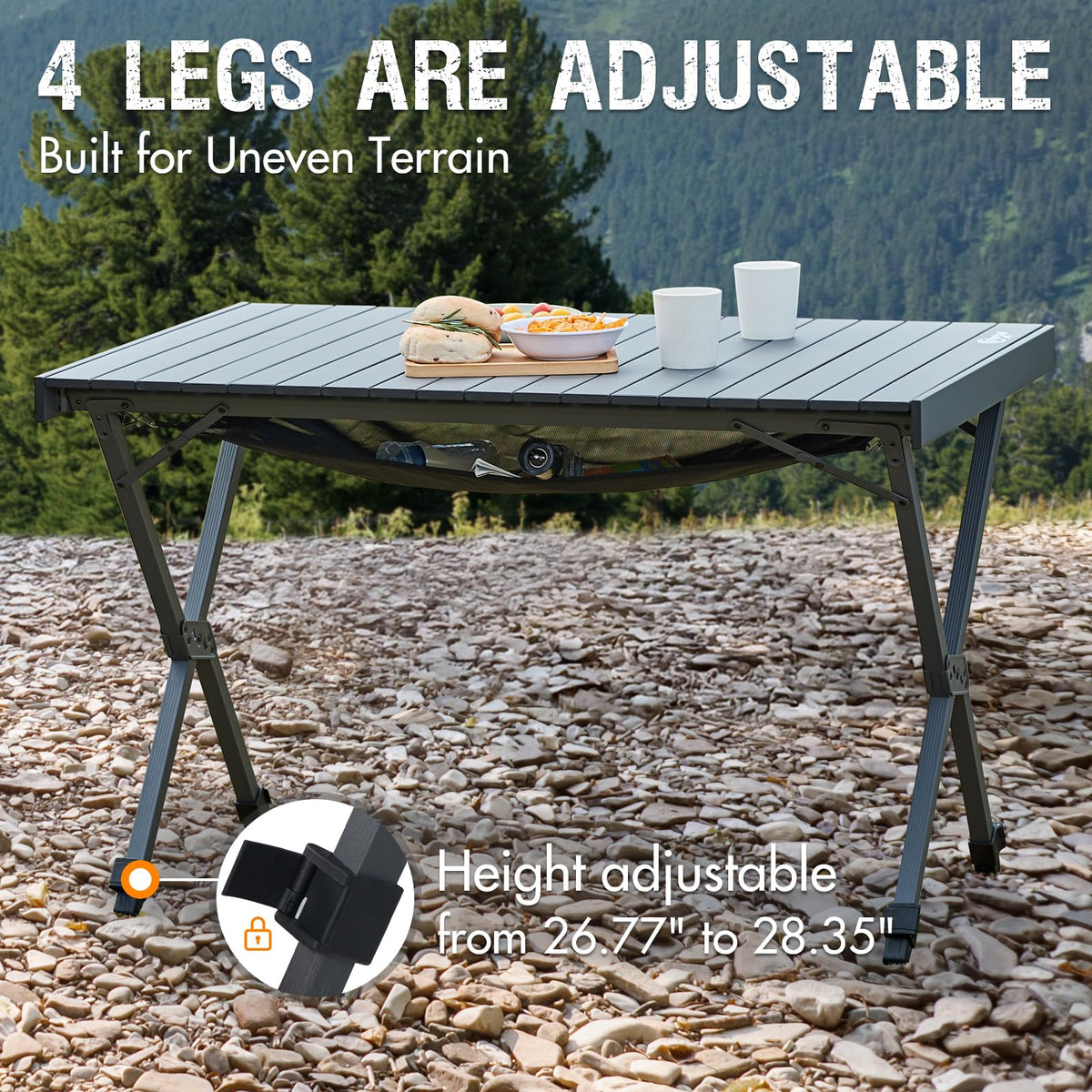 Folding Camping Table with Adjustable Height, Aluminum, Dark Gray S864