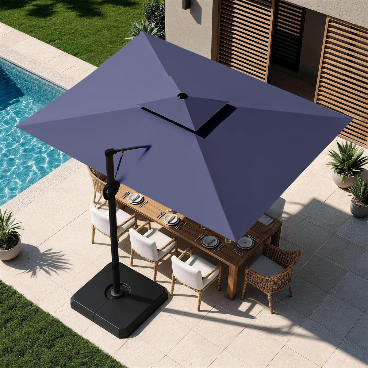 9'x12' Navy Cantilever Patio Umbrella with Base Y291