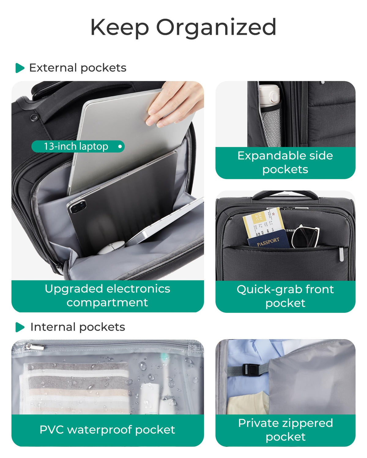 Black Softside Underseat Suitcase with Wheels V79827