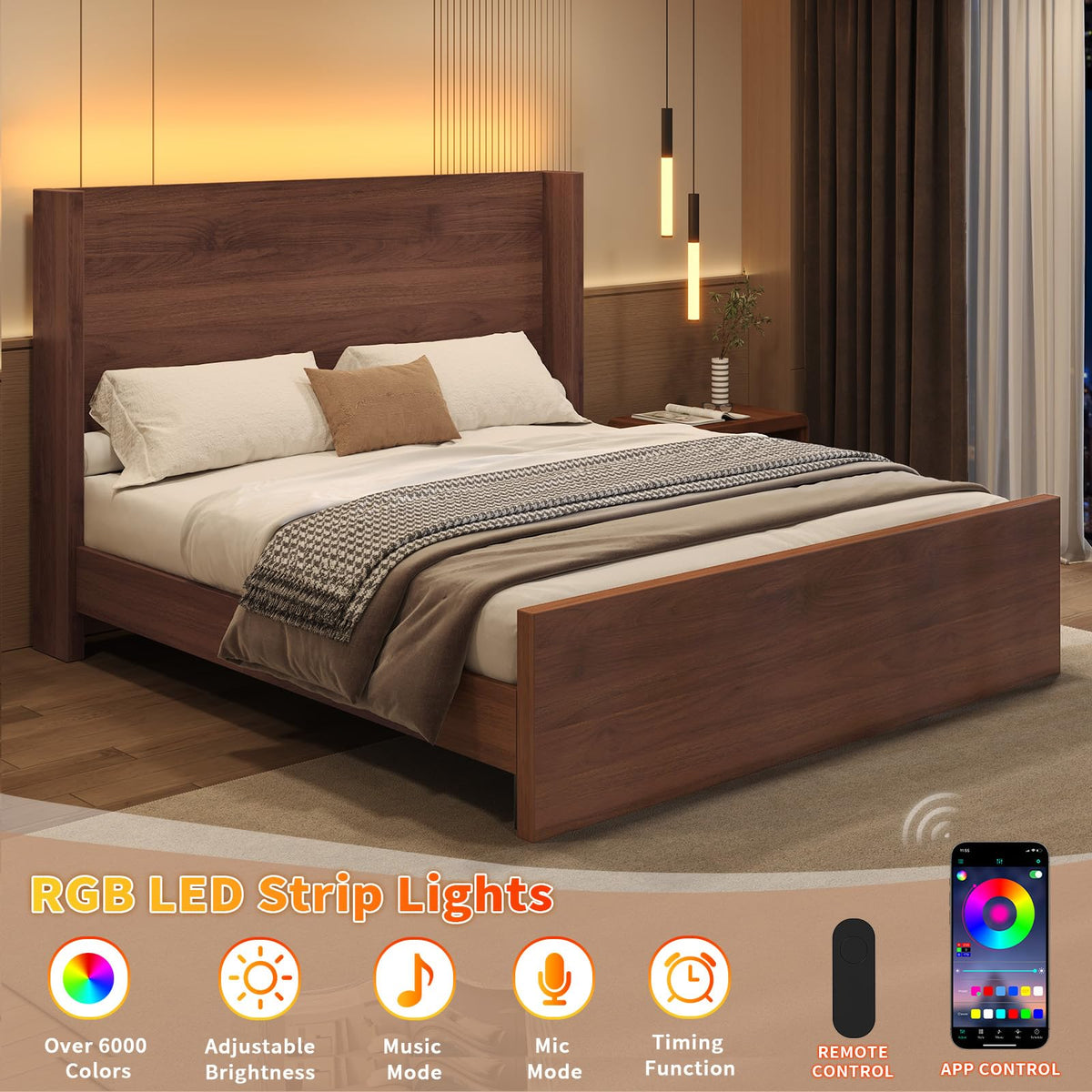 Full Size Wood Platform Bed with Headboard and Footboard D73718