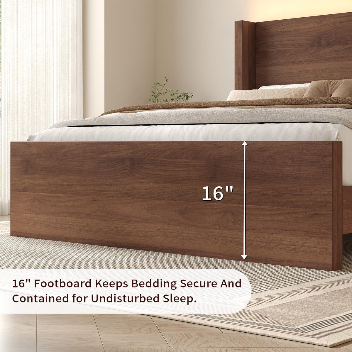 Full Size Wood Platform Bed with Headboard and Footboard D73718