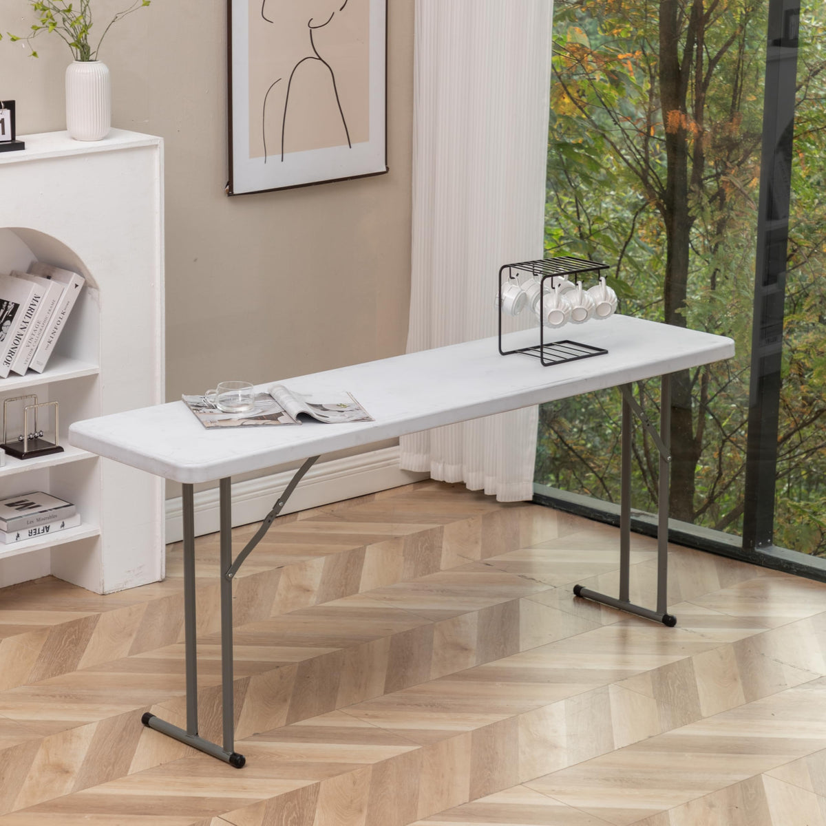 White Plastic Folding Table Set of 2 T381208