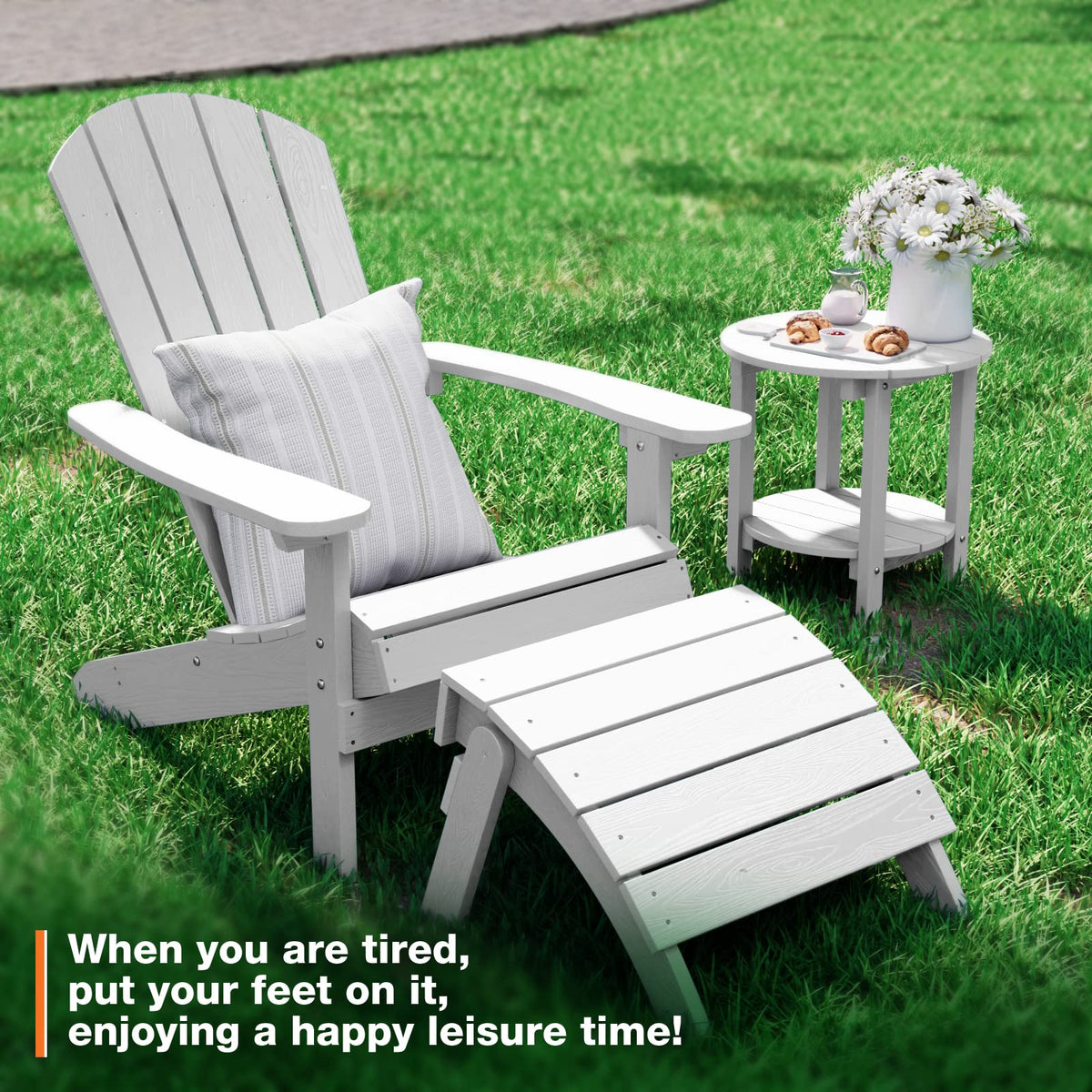White Folding Adirondack Ottoman Set of 2 V221