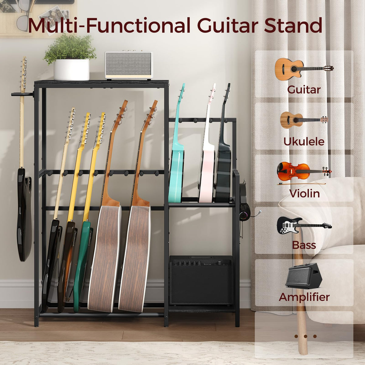 Guitar Stand, Multi-Guitar Rack, AMP Stand, Record Rack O9732