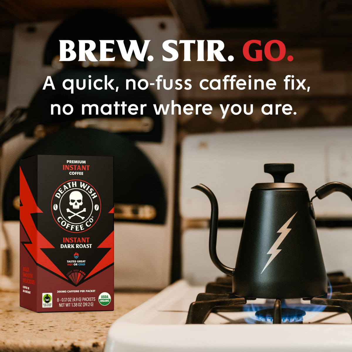 Instant Dark Roast Coffee Packets, 8 Count K89814