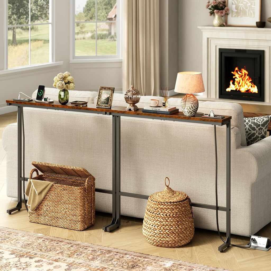 63 Inch Narrow Console Table with 2 Power Outlets O98606