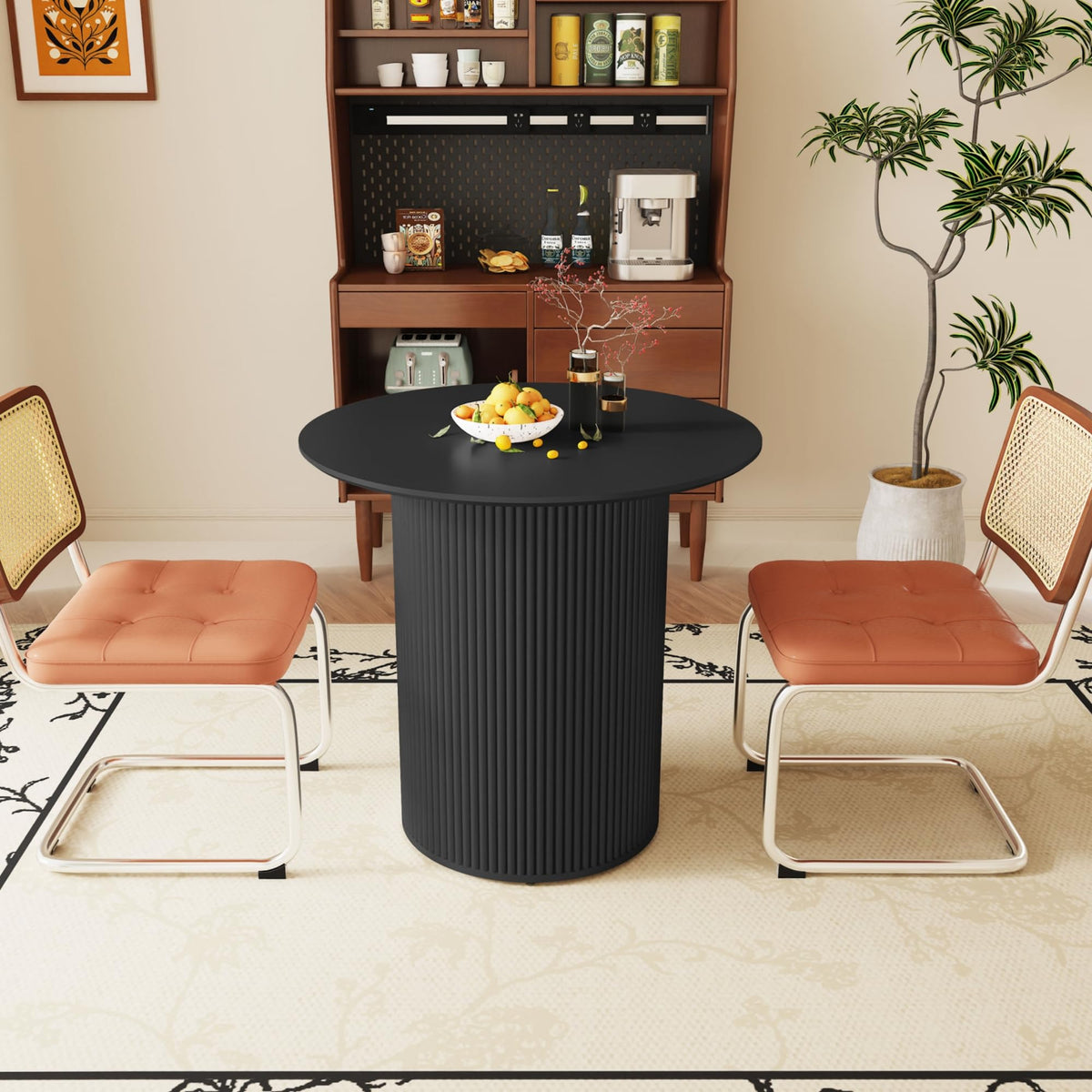 31.5" Round Dining Table with Fluted Wood Base R387