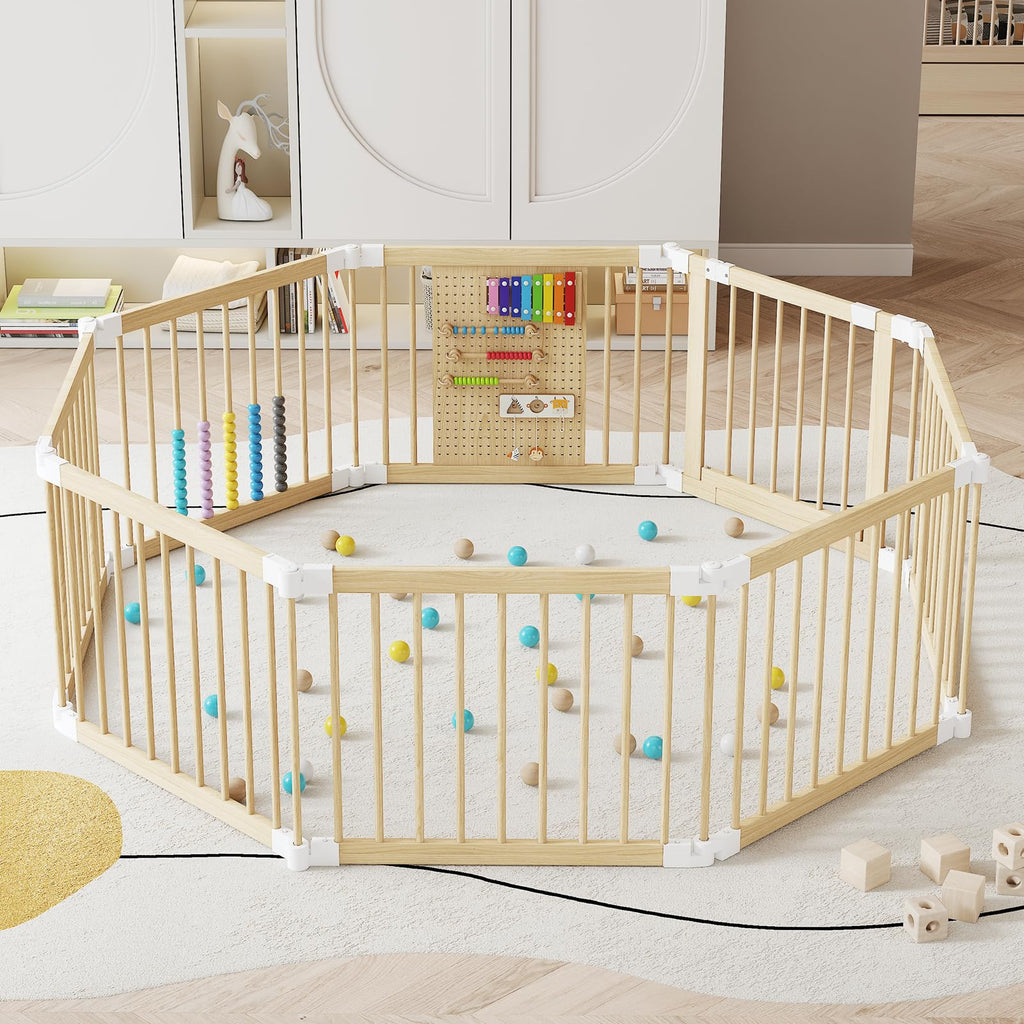Foldable Wooden Baby Playpen with Locking Gate K40486