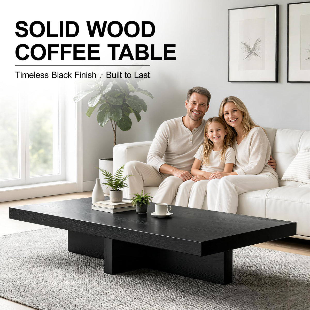 Large Square Solid Wood Natural Rustic Coffee Table B419