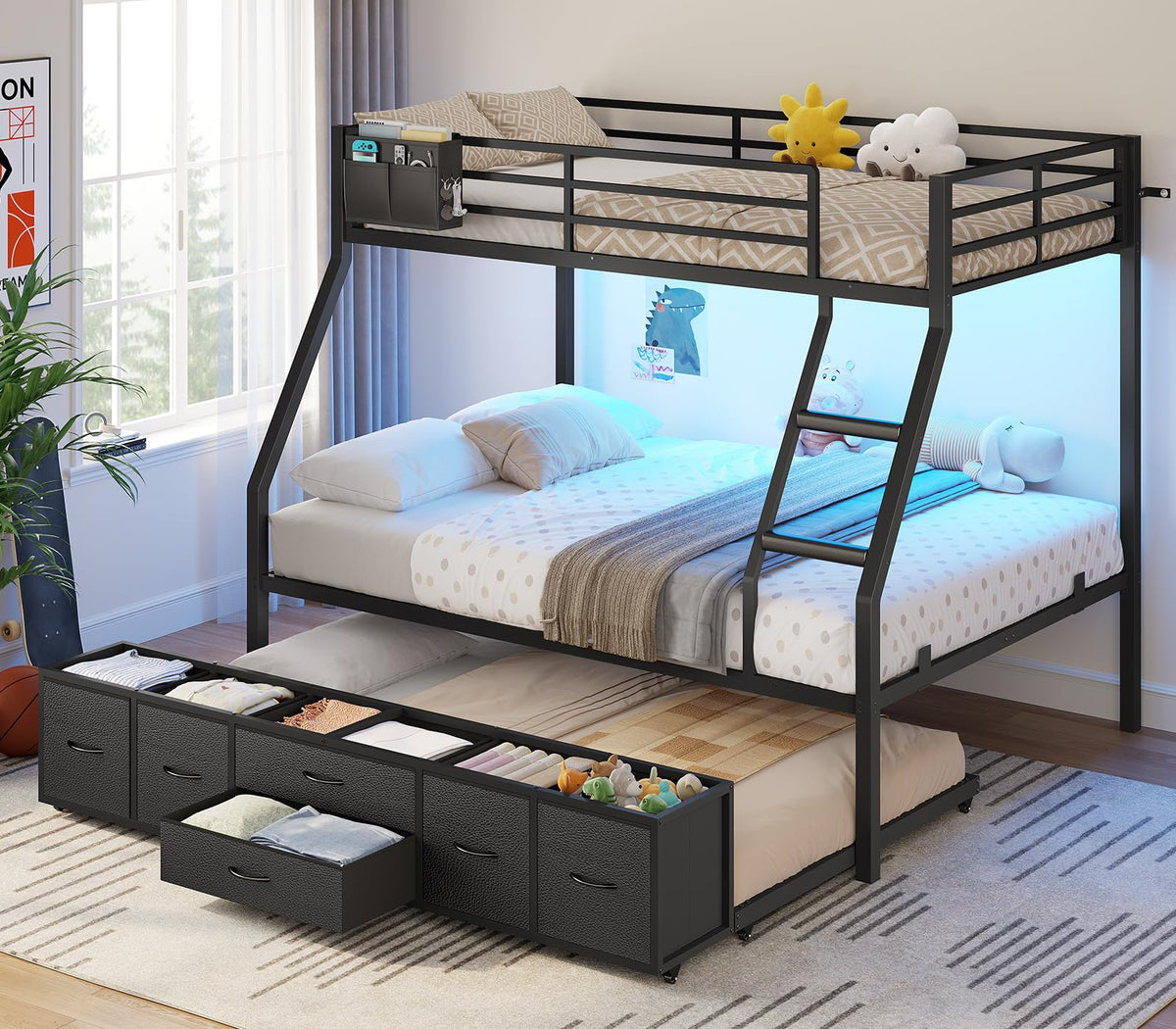 Twin Over Full Bunk Bed with Trundle and 6 Storage Drawers X255285