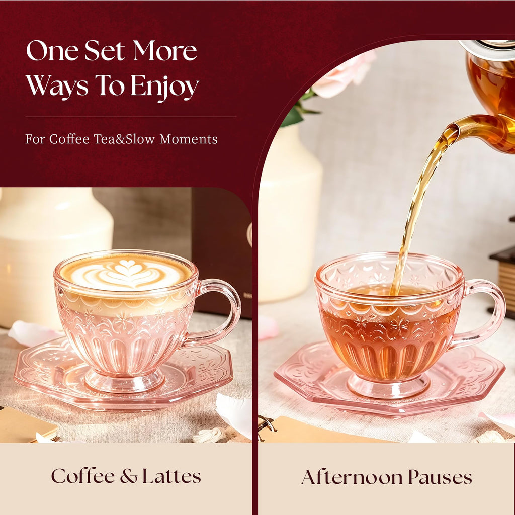 Glass Tea Cup and Saucer Set, 12 oz E926876
