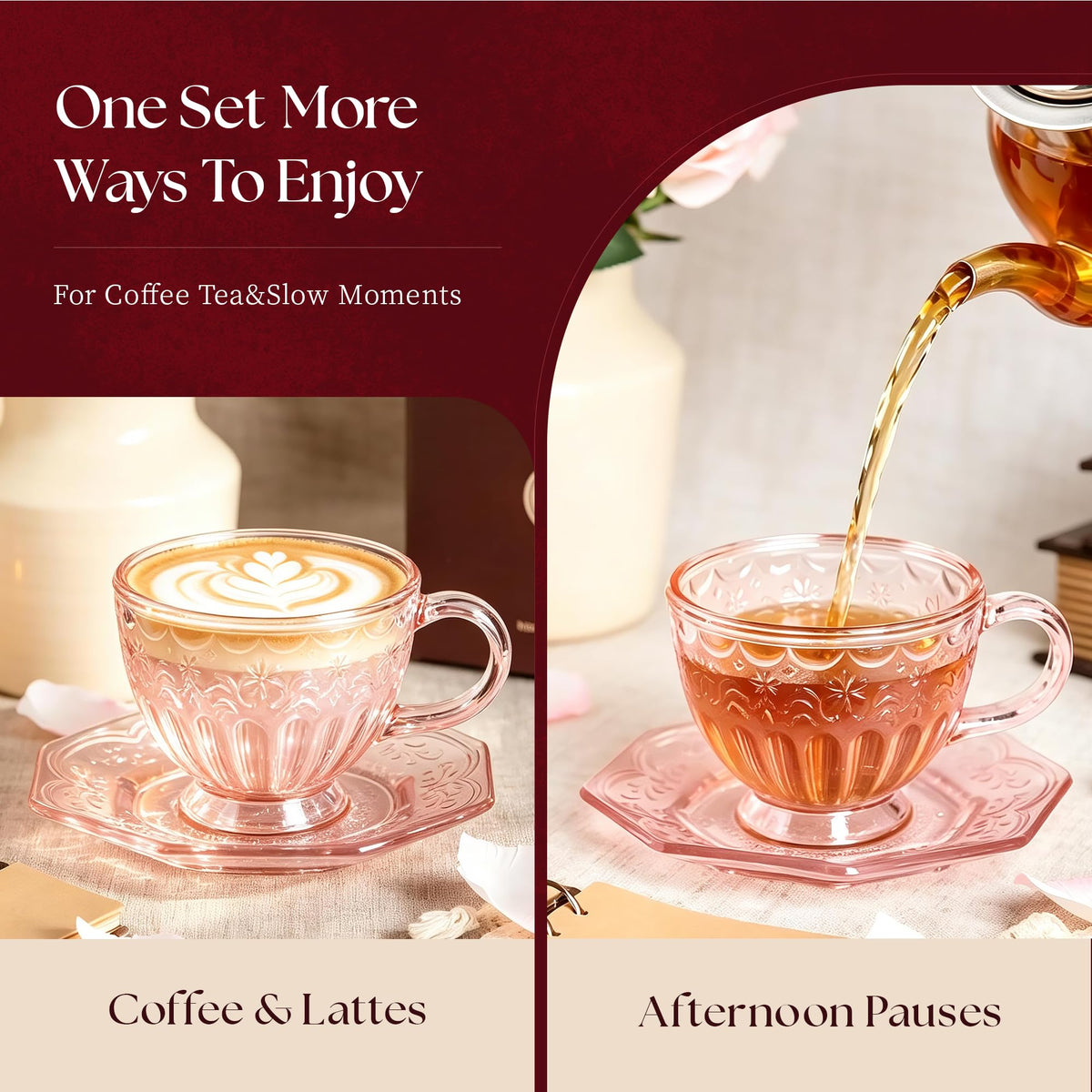 Glass Tea Cup and Saucer Set, 12 oz E926876