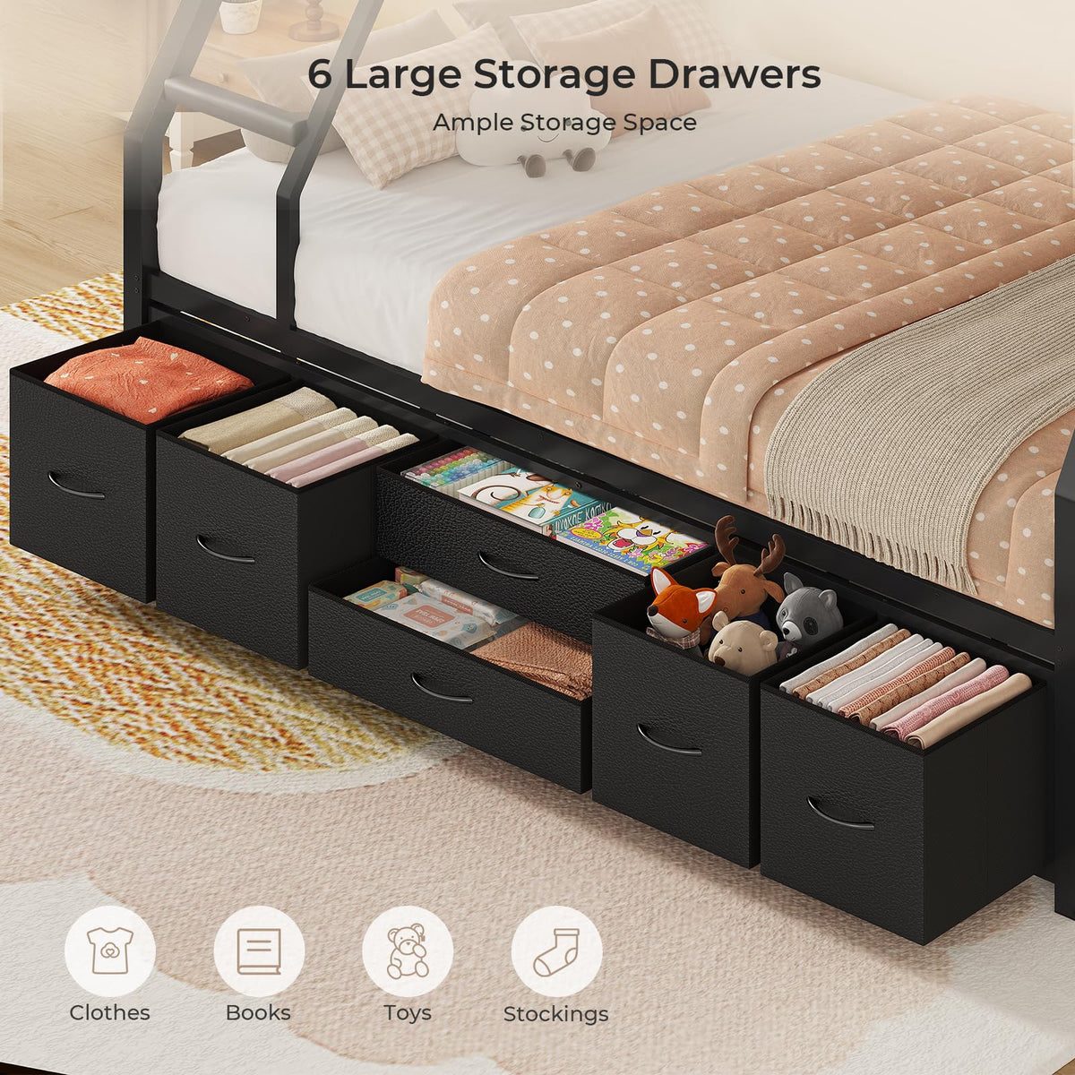 Twin Over Full Bunk Bed with Trundle and 6 Storage Drawers X255285