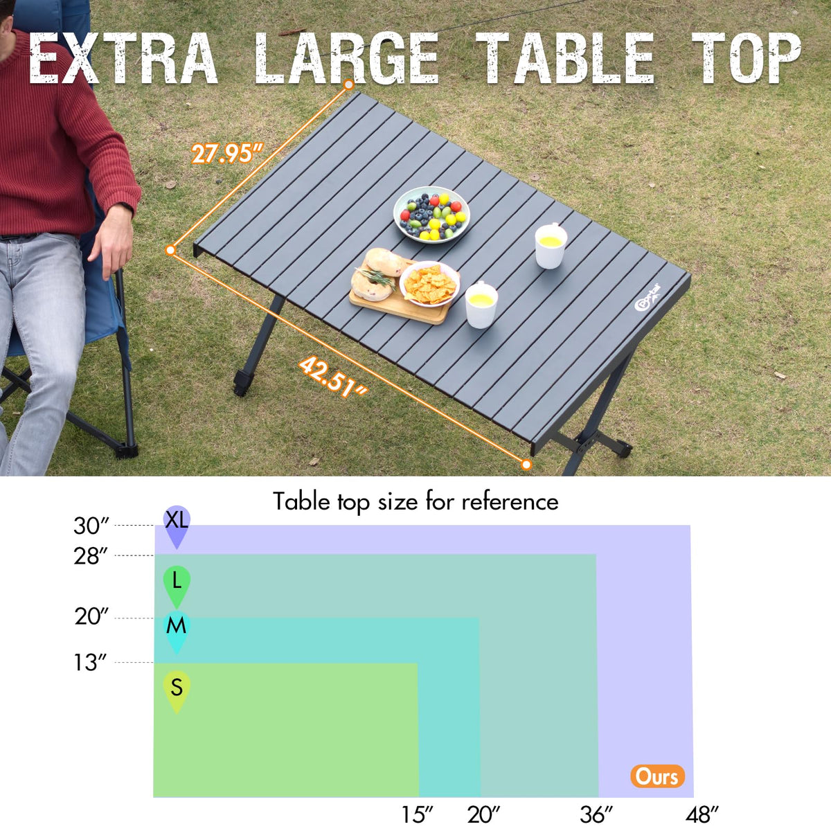 Folding Camping Table with Adjustable Height, Aluminum, Dark Gray S864