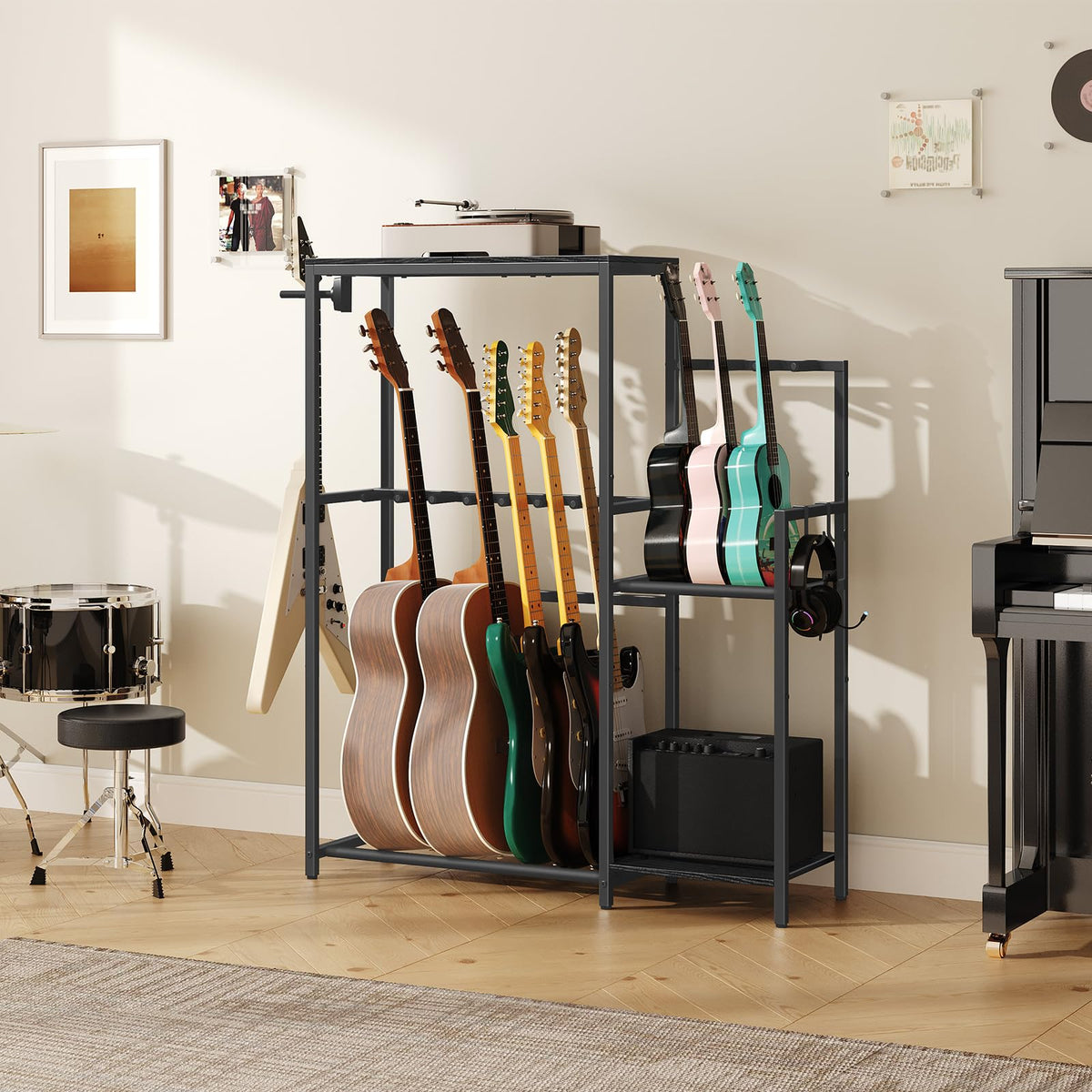 Guitar Stand, Multi-Guitar Rack, AMP Stand, Record Rack O9732