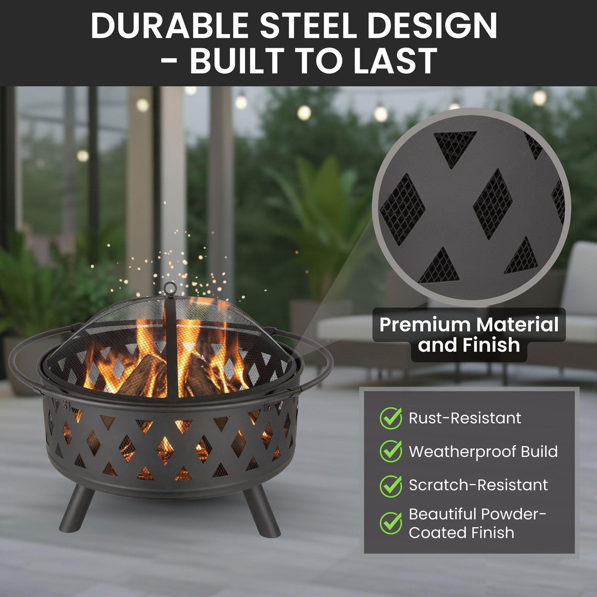 Black 32-Inch Outdoor Fire Pit Y176